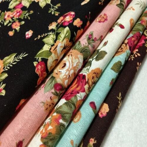 Graceful 50x140cm Blooming Rose Flower Cotton Linen Fabric For DIY Sewing Floral Linen Fabric Patchwork Dress Cloth Home Decorat