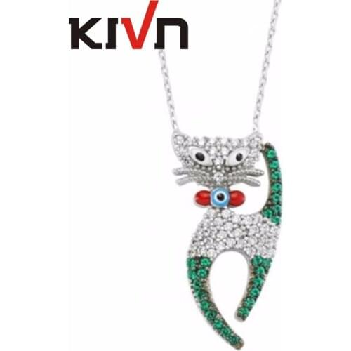 KIVN Fashion Jewelry CZ Cubic Zirconia Cute Animal Cat Pendant Necklaces for Women Promotion Birthday Girls Mothers Day Gifts