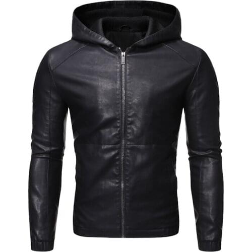 Men Leather Jackets and Coats Autumn Hooded Motorcycle Biker Leather Jacket Men Casual Faux Leather Jacket chaqueta cuero hombre