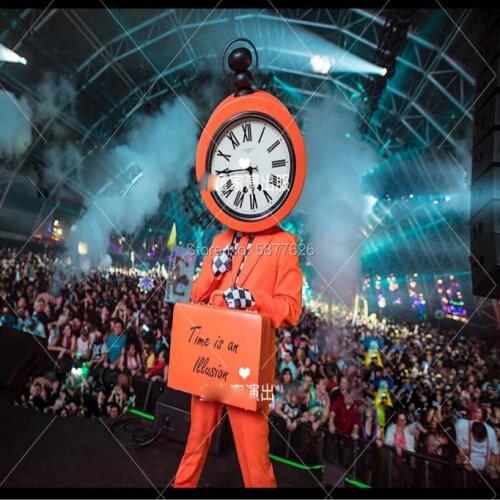 Music festival alarm clock men cosplay costume headgear bar gogo party DJ headgear orange suit