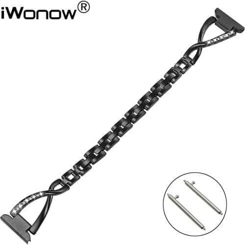 Stainless Steel + Diamond Watchband 18mm 20mm 22mm for TicWatch Pro/E/2 42mm/1 46mm/C2 Rose Gold Black Silver Watch Band Strap