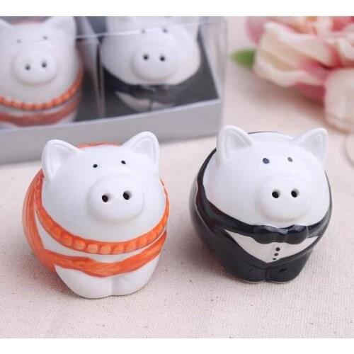 Newest 100pcs=50sets/lot Pig shaped Bride & Groom Porcelain Salt & Pepper Shakers Festive Supplies Wedding Giveaway Gift