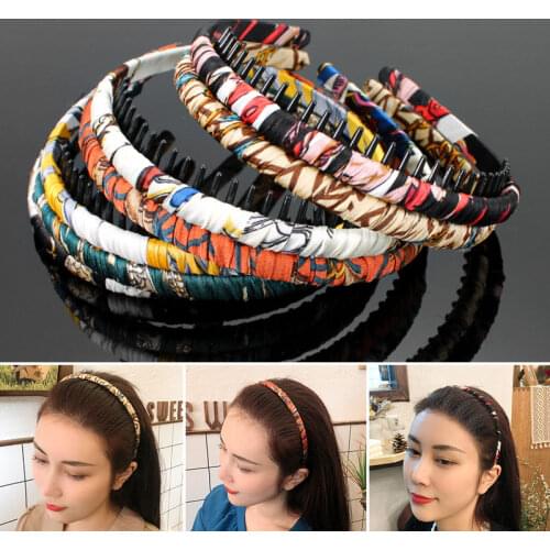 Fashion Girls Floral Cloth Hair Hoop Wrap Headband With Teeth Women Headdress Female Hair Accessories Hairband Headwear