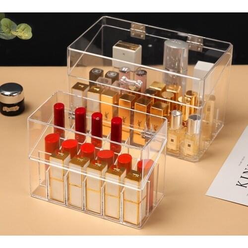 Cosmetic 18&26 Grids Lip Gloss Storage Holder Large Capacity Transparent With Cover Dustproof Lipstick Organizer Display Stand