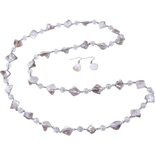Beautiful irregular shape shell beads necklace tooth shells faceted crystal with glass bead long chain for women jewelry