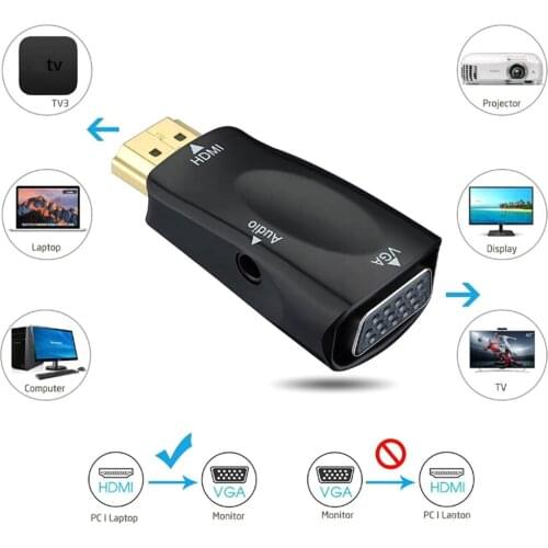 For HDMI To VGA Adapter Converter Cable With Audio Cable For PC Laptop Support HD 1080P
