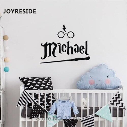 JOYRESIDE Personalized Name Wall Decal Cartoon Glasses Wall Sticker Vinyl Decor Home Kids Bedroom Decor Interior Design A1013