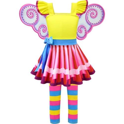 Girls Fancy Nancy Dress New Summer Toddler Children Birthday Party Dresses Cosplay Costume T Shirt Pants Wings Necklace Clothes