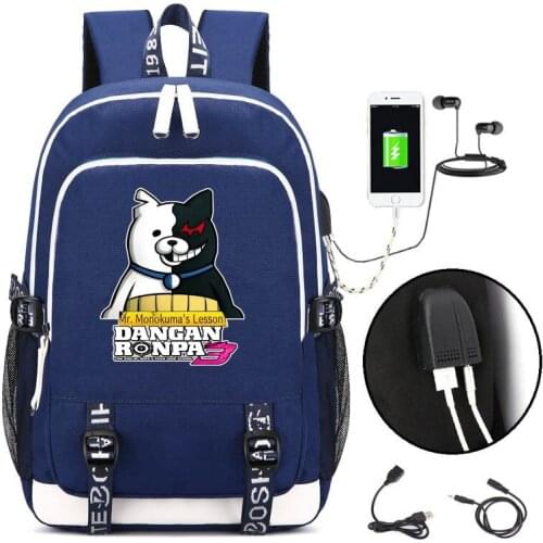 Danganronpa V3 Killing Harmony Laptop Backpack Monokuma USB Travel Shoulder School Bag Cartoon Teens Work Casual Bags Gift