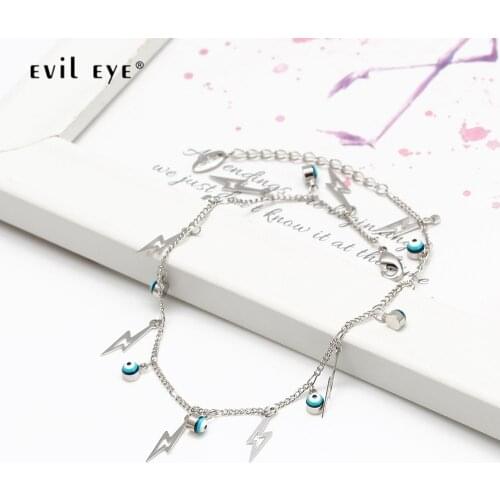 EVIL EYE Blue Turkish Evil Eye Tassel Anklet Gold Silver Color Adjustable Ankle Bracelet Fashion Jewelry for Women Girls BE121