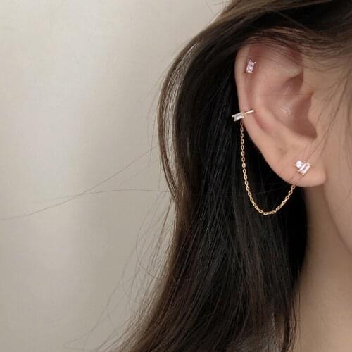 Clip Earrings Geometric Chain Asymmetric For Women One-piece Korean Fashion Creative Design Girlfriend Gifts Jewelry BOYULIGE