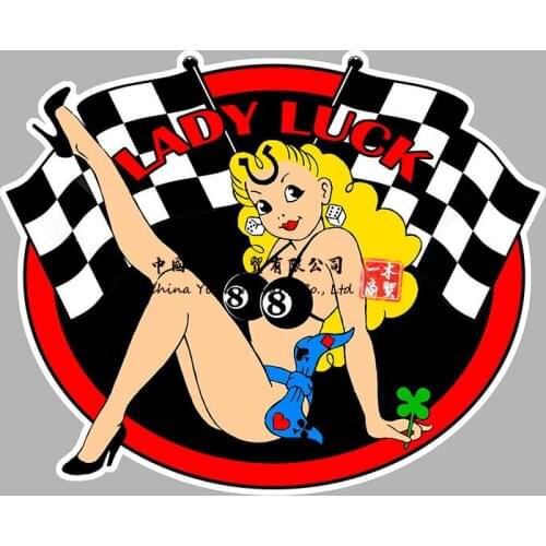 Pin Up Lady Luck V8 Usa Hot Rod Autocollant Sticker Auto Taxi Naked Girl Decals