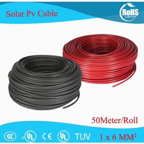 50 Meters Lot 6.0mm sq 10AWG Solar PV Extension Cable, XLPE Solar PV Cable Wire, TUV Approval Solar Cable