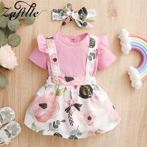 ZAFILLE Baby Girl Clothes Sets For Newborns Pink Ruffles Romper+Butoon Dress Summer Baby Girl Skirts Set Infant Girls Clothing