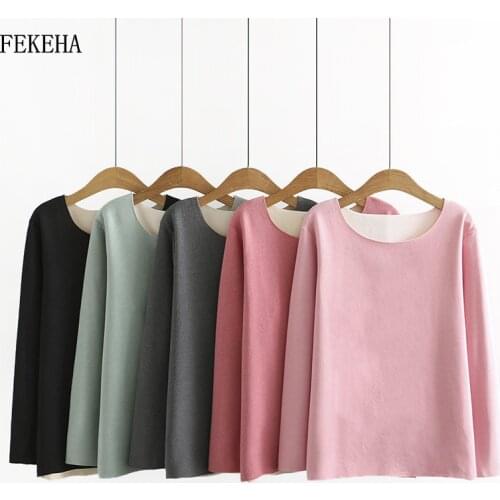 Autumn Winter Warm T-Shirt Women Long Sleeve Tee Tops Female Clothes Derong Plus Size Solid Color