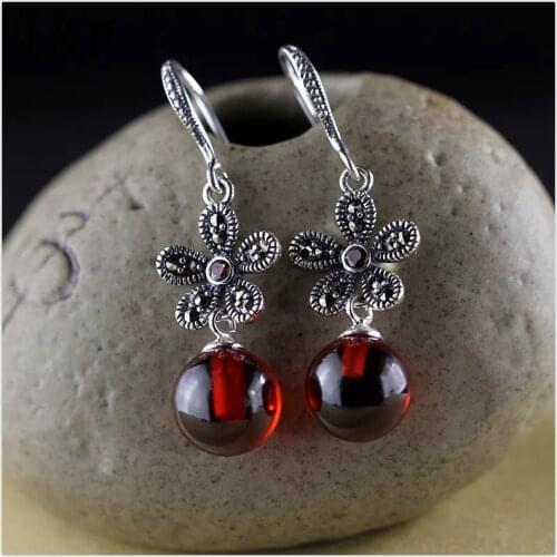 2018 Promotion New L&p 100% 925 Sterling Garnet Daisy Drop Earrings Women Jewelry,top Quality Genstone For Girl,birthday Gift