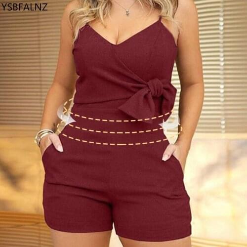 Plus Size S-3XL Women Jumpsuit Spaghetti Strap Bodysuit Summer Slim Fit Sexy Bodycon Jumpsuits 2020 Sleeveless Pocket Rompers