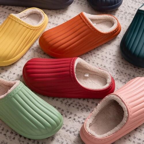 Winter Warm Plush Women Fur Slippers House Waterproof Couples Cotton Shoes Non-slip Solid Indoor Ladies Fluffy Slides