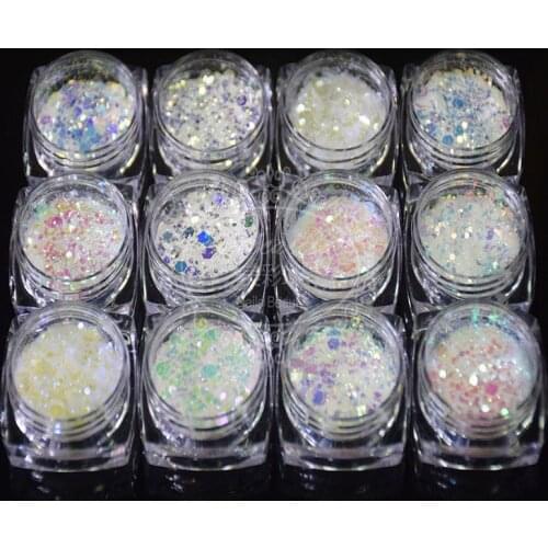 12Pcs Holographic Nail Mirror Sequins Iridescent Mermaid Flakes Loose Glitter Shimmer UV Gel Nail Art Design Make Up DIY Decals
