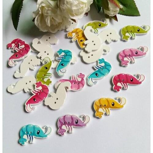 120pcs 2 Holes Wooden Buttons lobster Shaped Clothes Buttons For Decorative Needlework DIY Random Mixed Sewing Accessories
