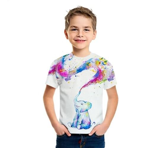 2021 Summer New Elephant Children Hot Sale 3D Creative Printing T-Shirt Boys Girls m Cotton Breathable Casual Top