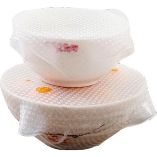 4pcs Multifunctional Food Grade Plastic Wrap Reusable Fresh Keeping Saran Wrap Kitchen Tools Silicone Food Wraps Seal Cover Pad