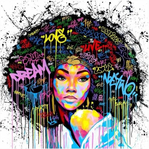 Afro Woman Colorful English Words Diamond Painting Round Full Drill DIY Mosaic Embroidery 5D Cross Stitch Portrait Oil Pattern