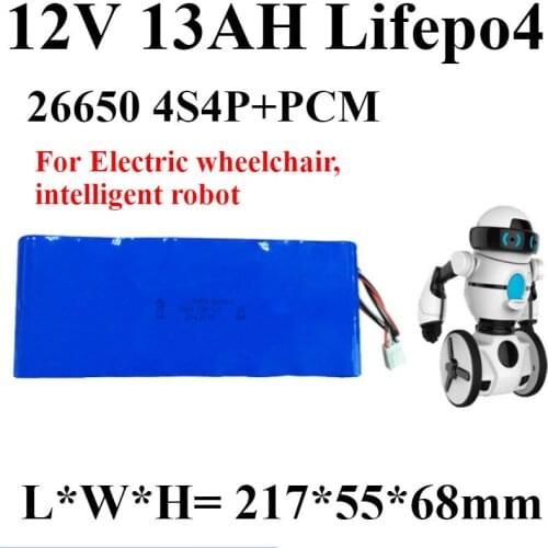 Lifepo4 26650 4S4P 12V 13AH battery +BMS Lifepo4 12V 13000mah for Electric wheelchair intelligent robot Mobile lighting device