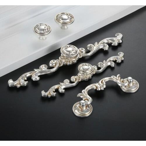 Antique Silver Handle Vintage Strip Lace Pull Round Single Hole Knob Spray Pattern Retro Alloy w/screw Kitchen Bathroom Cupboard