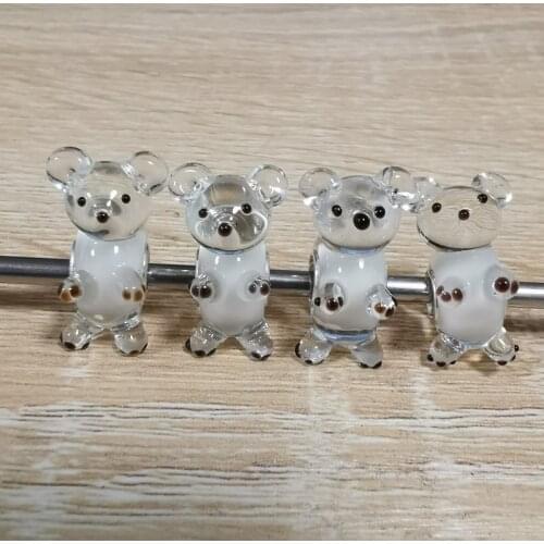 New Real 925 Sterling Silver Little Bear Murano Glass Beads Fit Original Charm Bracelet Authentic S925 Jewelry Accessories
