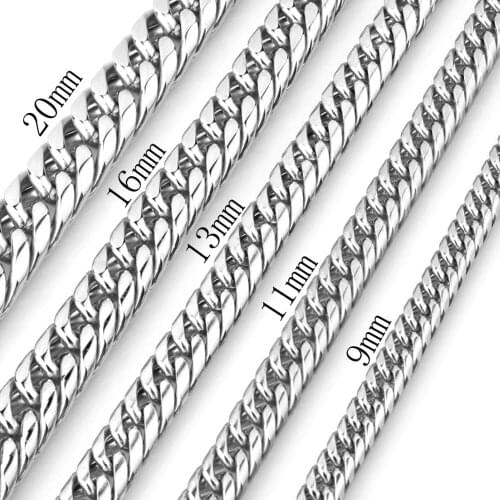 9/11/13/16/20/22mm High Quality 316L Stainless Steel Silver Color Cuban Curb Link Chain Mens Jewelry Necklace Or Bracelet 7-40"