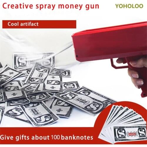 Amazing Money Gun Make It Rain Money Gun Red Christmas Gift Party Toys with 100 Pcs Play Cash Party Supplies