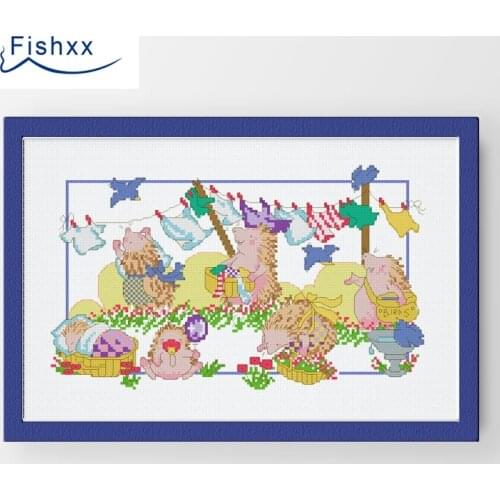 Fishxx Cross Stitch European magazine Crazy99-2 hedgehog a family cartoon animal cute pattern hand embroidery