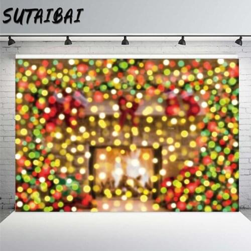Dream Bokeh Dots Backdrop Christmas Glitter Fireplace Indoor Decoration Family Party Photography Background Photobooth Props