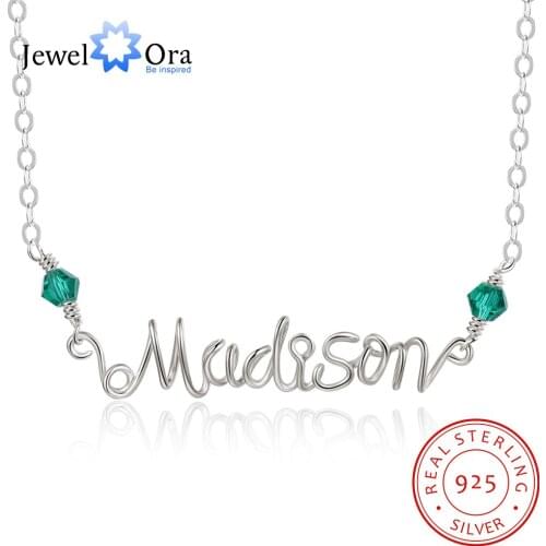 JewelOra 925 Sterling Silver Customized Handmade Nameplate Personalized Letter Pendant Necklace Christmas Anniversary Gift