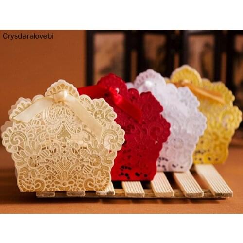 Beige/Gold/White/Red Laser Cut Wedding Favor Boxes Wedding Candy Box Paper Gift Box boite a dragee casamento caixa corte a laser