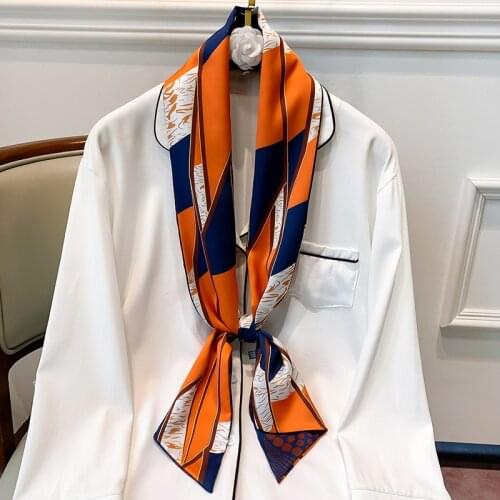 Fashion 2021 silk Scarf for Women twill Print Silk Feeling Hair Foulard Female Office Neckerchief Bandana Hijab Shawl Wraps