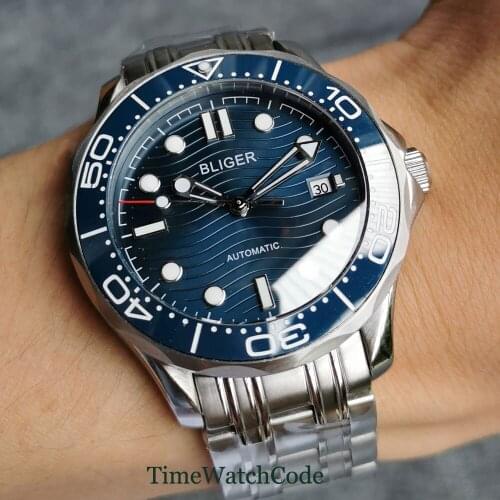 Bliger 41mm Automatic Mens Watch Miyota8215 NH35A Movement Sapphire Glass Date Display Bracelet Ceramic Bezel Insert Luminous