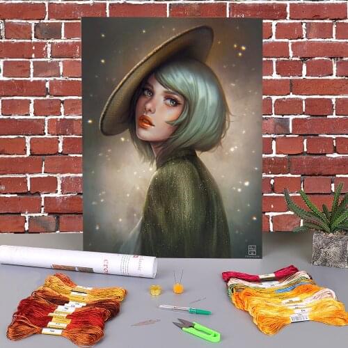 Cartoon Girl Woman Printed Water-Soluble Canvas 11CT Cross Stitch Full Kit Embroidery DMC Threads Hobby Handmade Gift