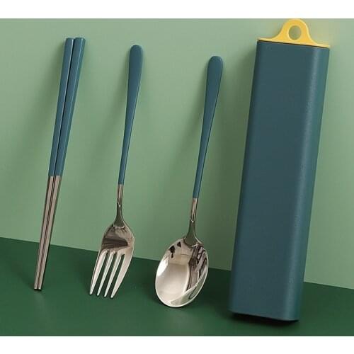 3Pcs 304 Stainless Steel Tableware Chopsticks Spoon Fork for Camping Portable Cutlery Dinner Set Dinnerware Sets kitchen device