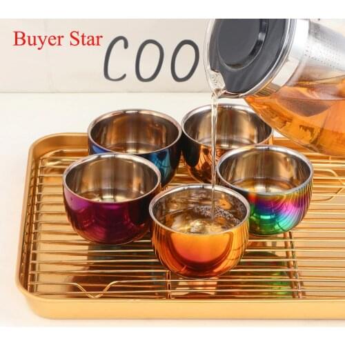 Gold teaware set Stainless steel Tea Cups metal Tea Trays with Metal mesh filter Tea serving tools kitchen gadgets tea ceremony