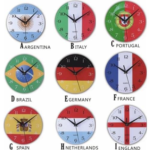 World Cup fun flag Wooden Wall Clock Needle Quartz Wall Hanging Clock Watch For Living Room Office Frameless Home Decoration