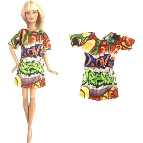 NK 1 Pcs Doll Colourful Dress Fashion Pattern Gown For 1/6 Doll Accessories Skirt For Barbie Doll Kid Gift Baby Toys