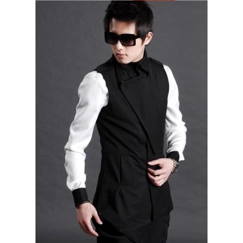2016 New men`s fashion Irregular Korean cultivating long black vest nightclub GD Stage singer dress coutmes clohting