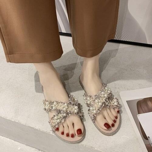 2021 Summer New Sandals Women Slippers Woman Shoes Beach Wild Pearl Wedge Thick Bottom Flip Flops Platform Slippers TX470