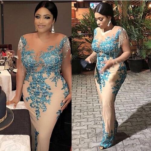 New Aso Ebi Style Prom Pageant Dresses with Tassel Plus Size African Nigerian Lace Sequins Trumpet Occasion Evening Wear Dress
