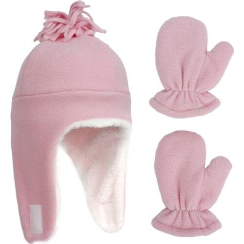 New Baby Fashion Cottom Knitted 2Piece Winter Warm Set Knitted Scarf Gloves Beanie Cap for Kids Supplies 2021