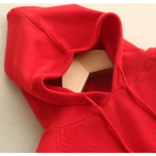 Plush Hooded Knitted Hoodies for Girls Women Winter Loose Ladies Sweatshirt Multicolor Sweet Oversized Cute Street Red Hoodie