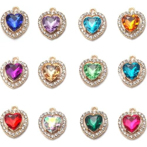 10pcs/lot 18x15mm Alloy Crystal Love Heart Charms For Jewelry Making Handmade Pendant For Diy Bracelet DIY Charms Wholesale