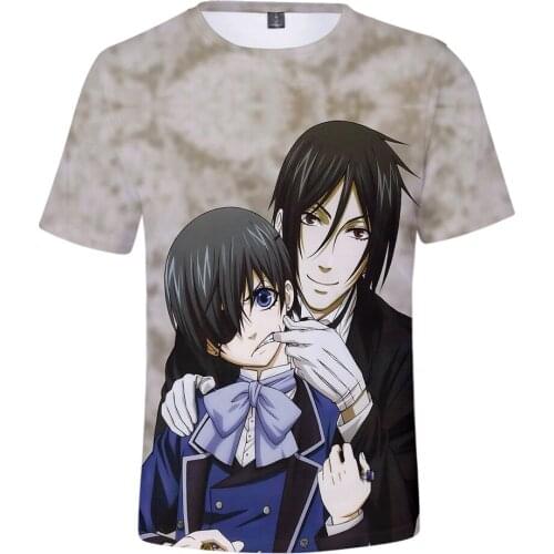 Popular t shirt Men Kuroshitsuji Anime Black Butler Sebastian Michaelis T Shirt High Quality T-shirt Hip Hop Short Sleeve Tops